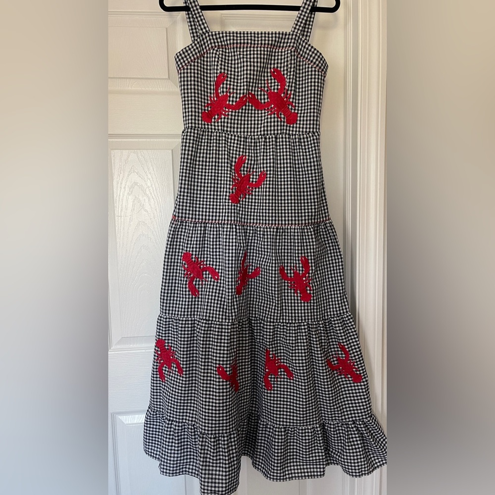 Black & White Gingham Dress with Red Lobster Print